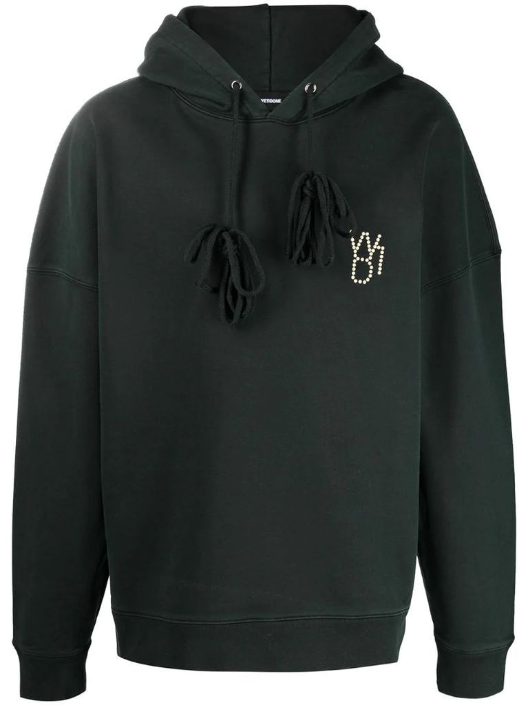 studded logo cotton hoodie