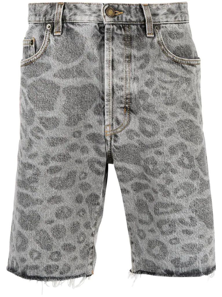 leopard-print denim shorts
