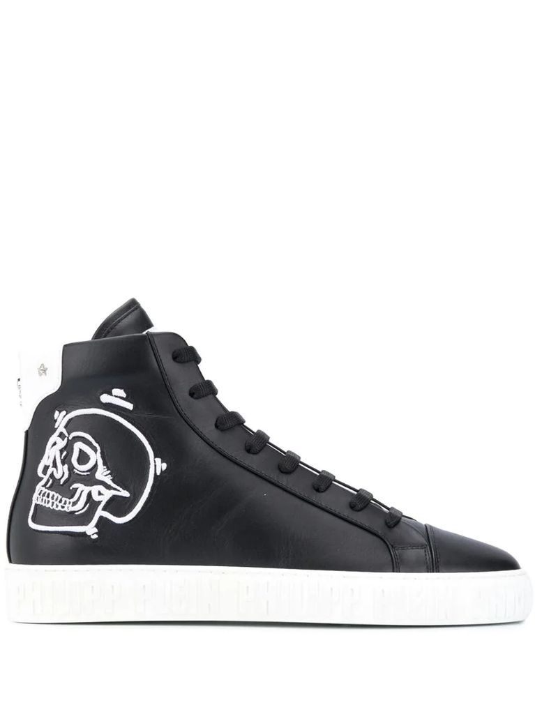 embroidered skull high-top sneakers