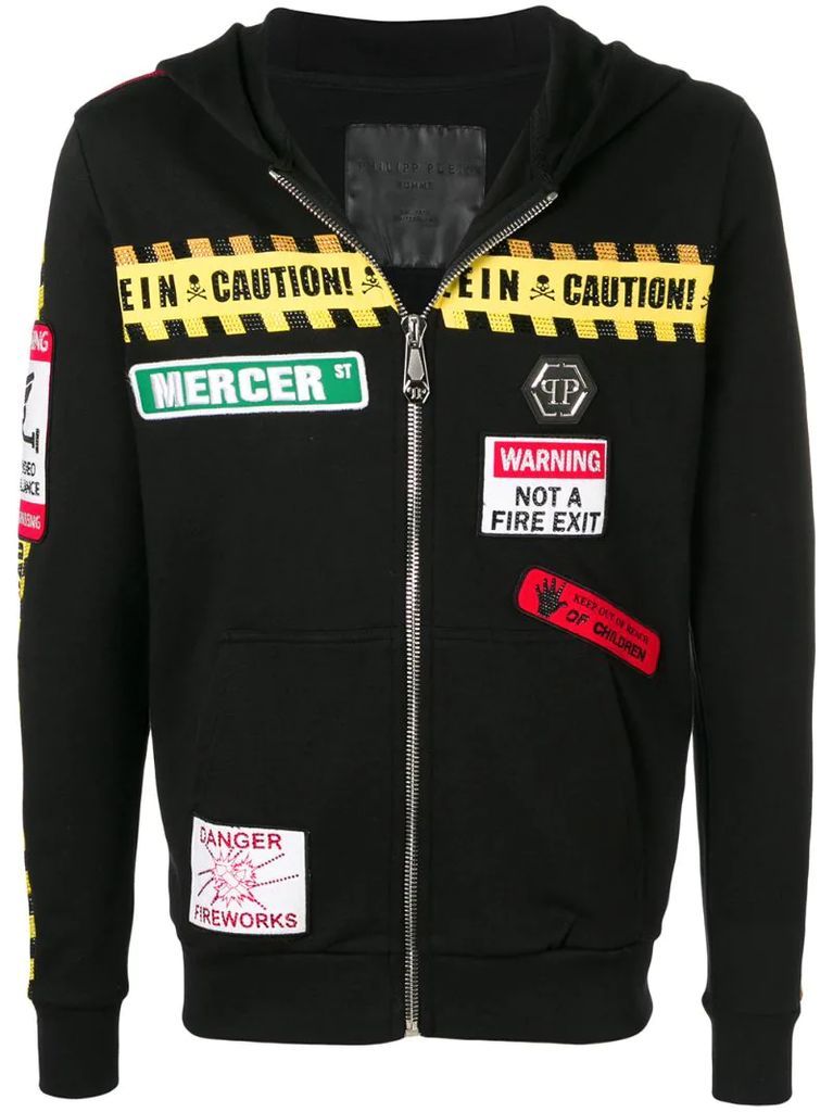caution warning hooded jacket