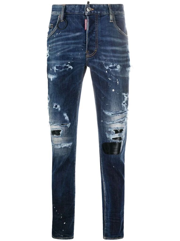 distressed stud-pocket jeans