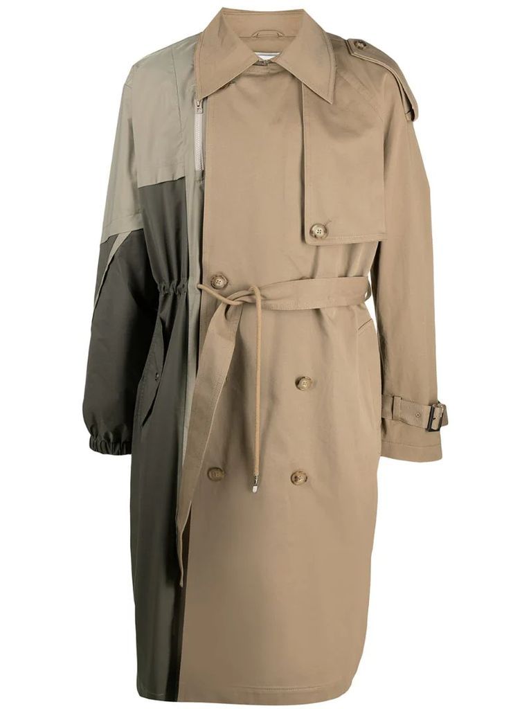 panelled double-breasted trench coat
