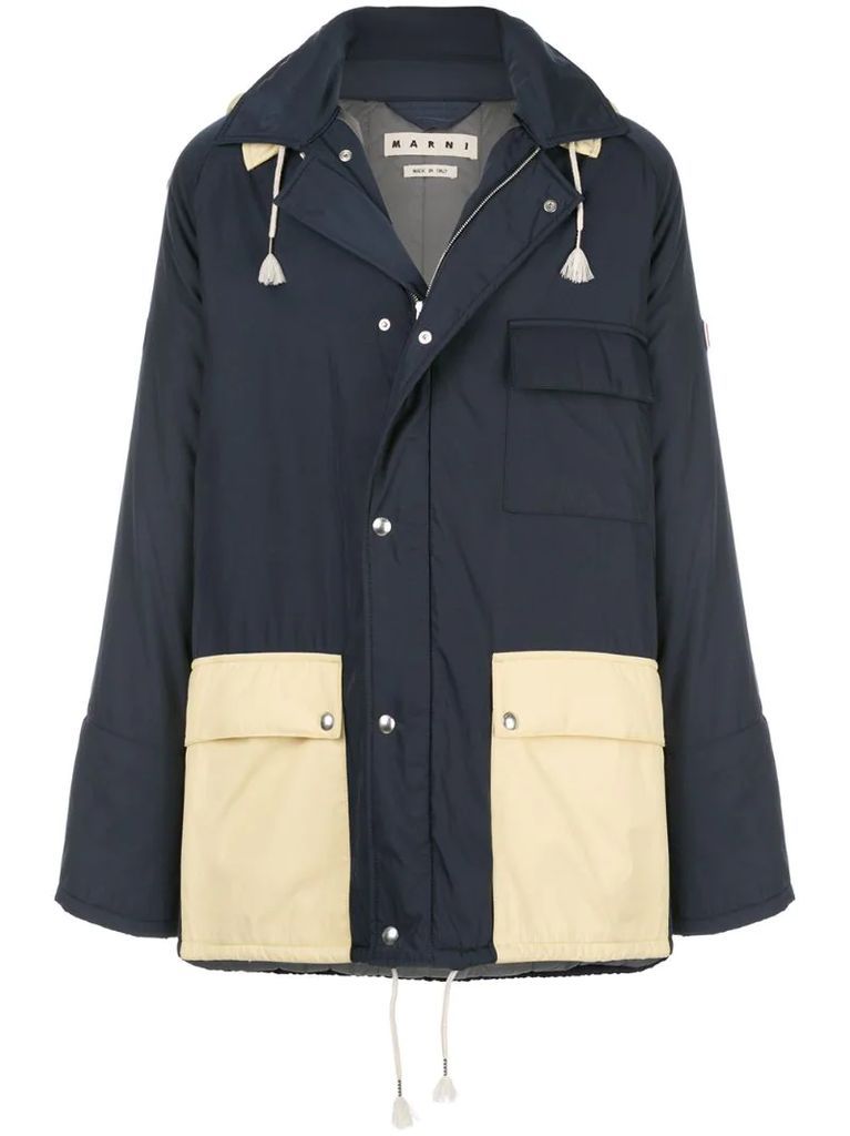 hooded two-tone coat