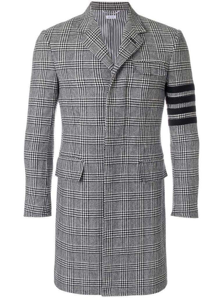 4-Bar Prince of Wales Check Wool High-Armhole Chesterfield Overcoat
