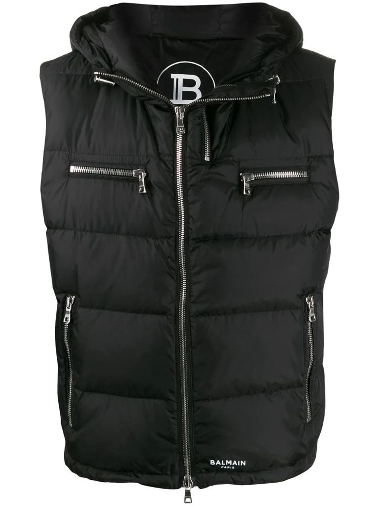 zipped quilted puffer gilet