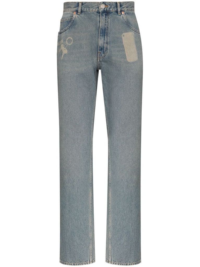 pocket print straight-leg jeans