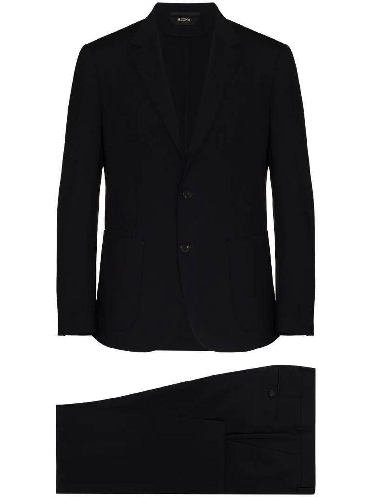 single-breasted two-piece wool suit