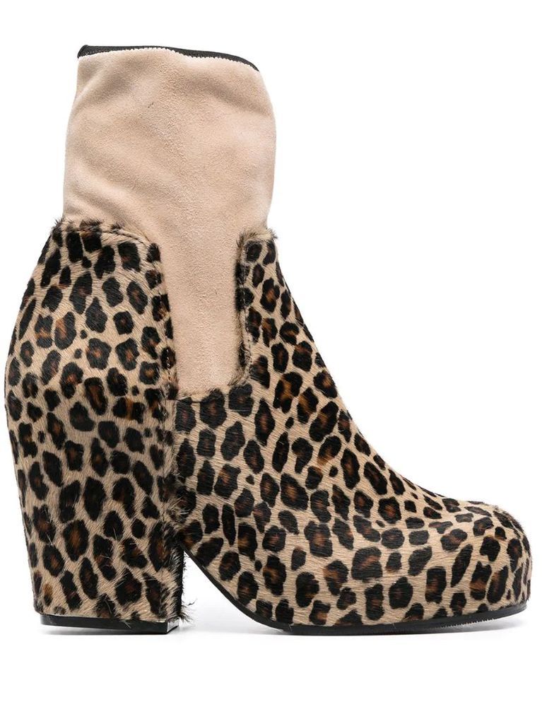 panelled leopard ankle boots