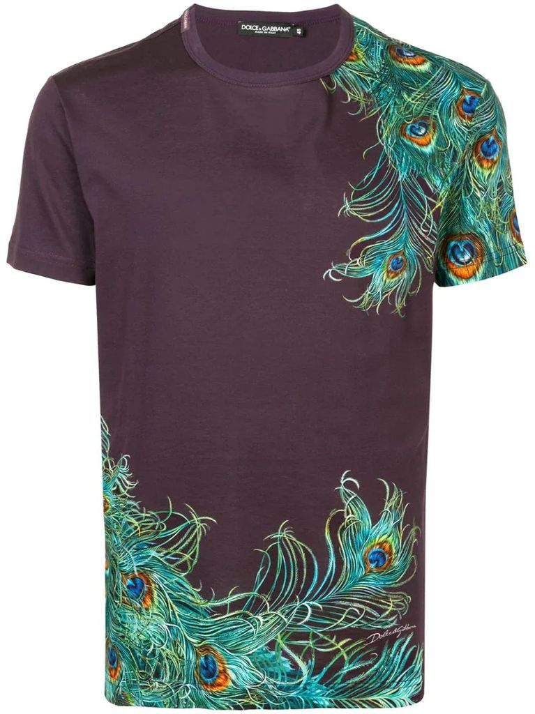 peacock-print cotton T-shirt