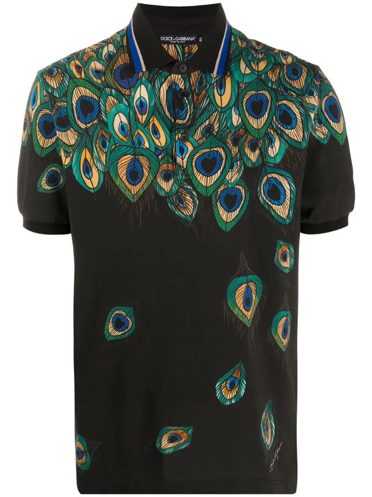 feather-print piqué polo shirt