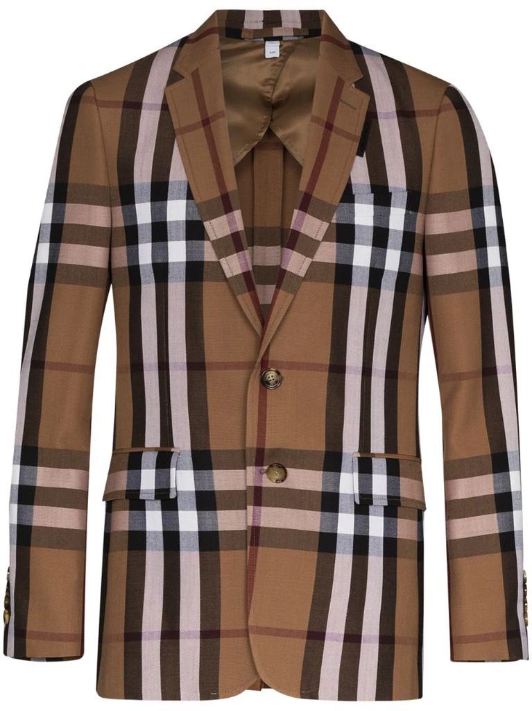 check-pattern single-breasted wool blazer