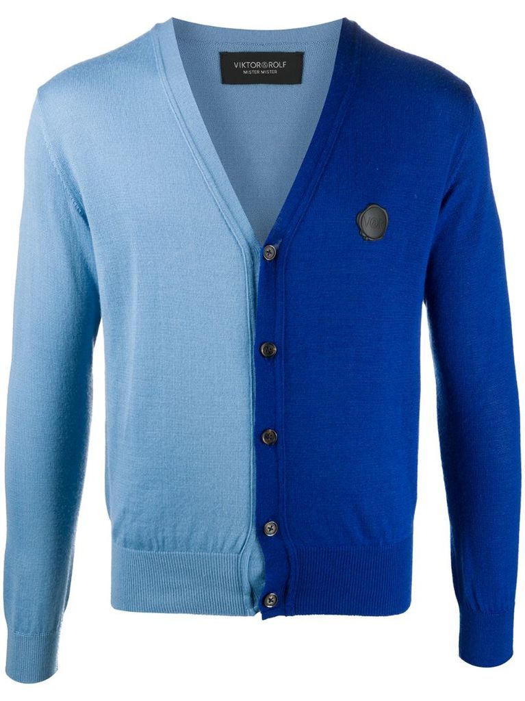 two-tone buttoned cardigan