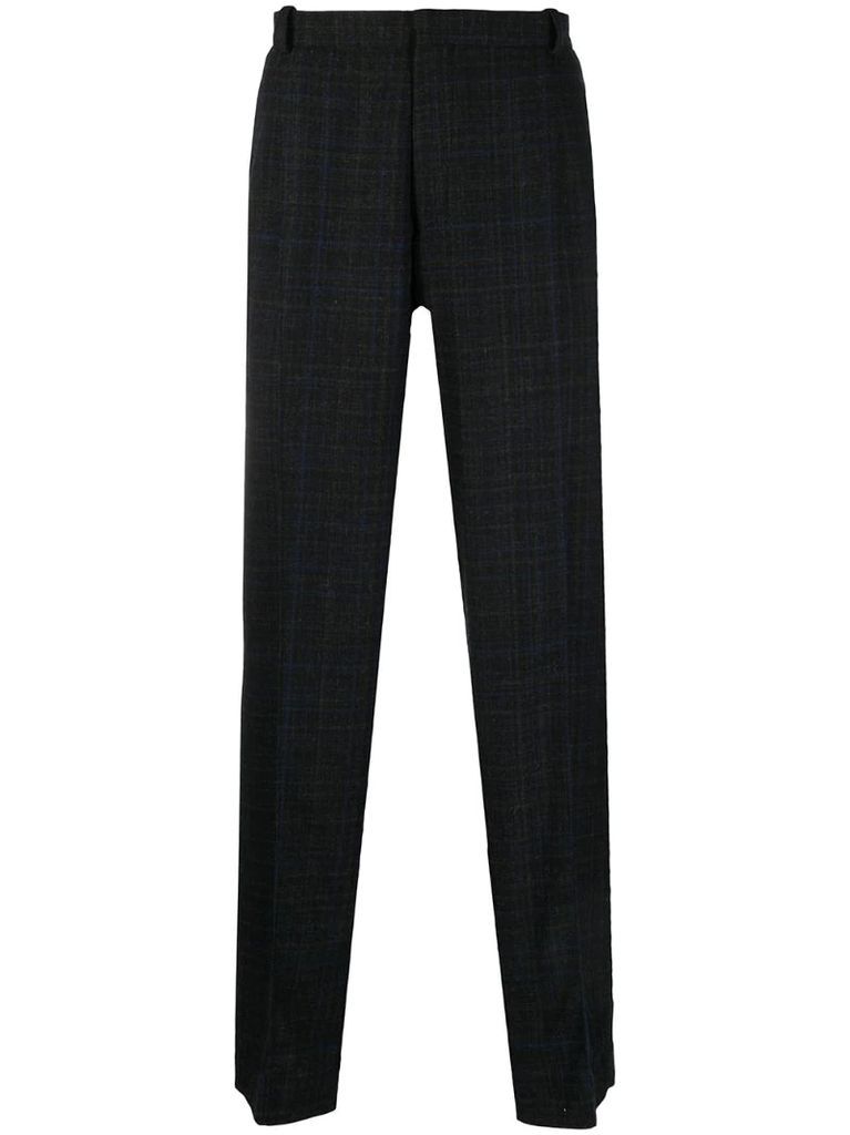check-pattern wool trousers
