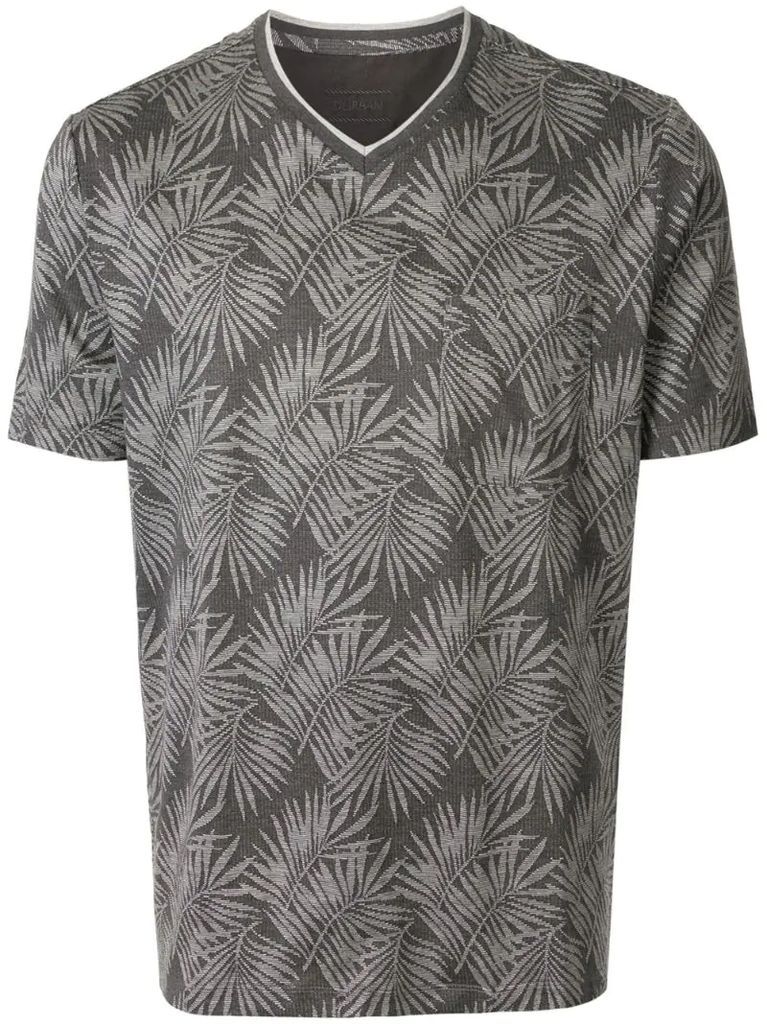 foliage-print v-neck T-Shirt