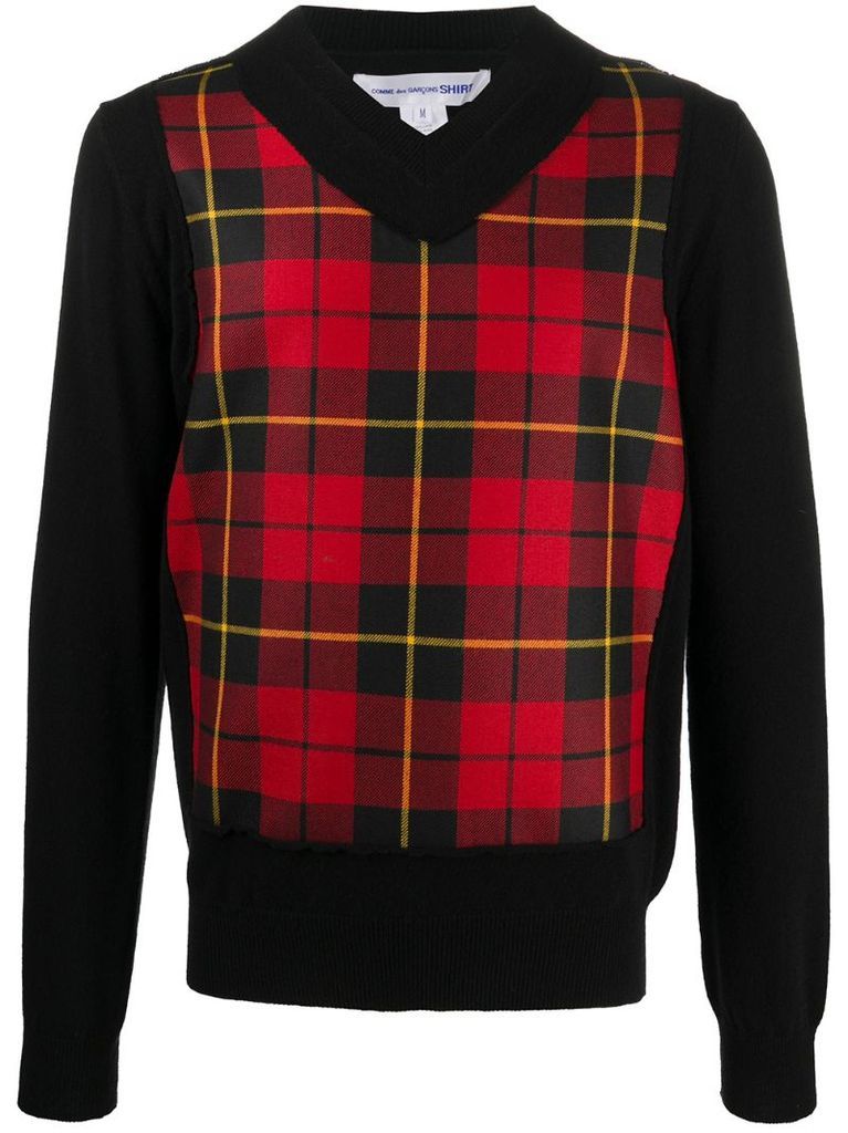 tartan panel wool jumper