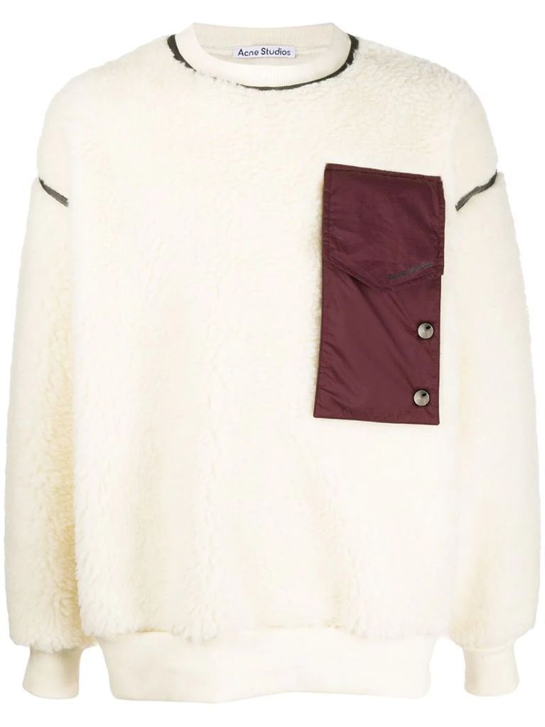 contrast pocket fleece sweatshirt