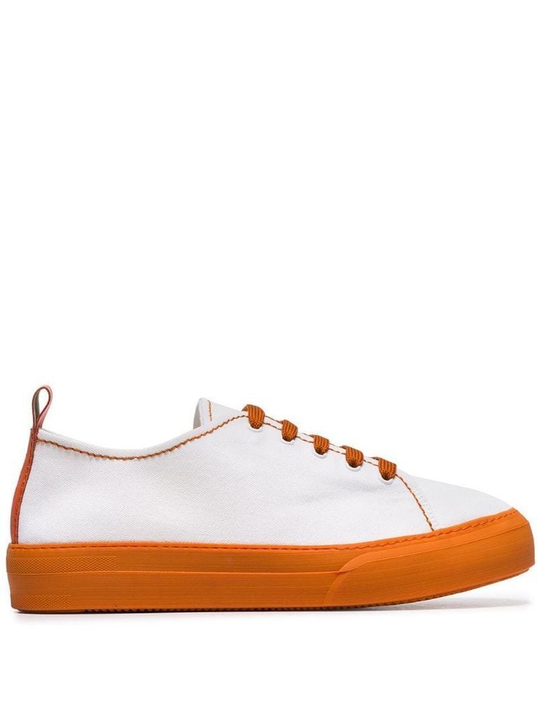 white and orange Sabot cotton canvas low-top sneakers