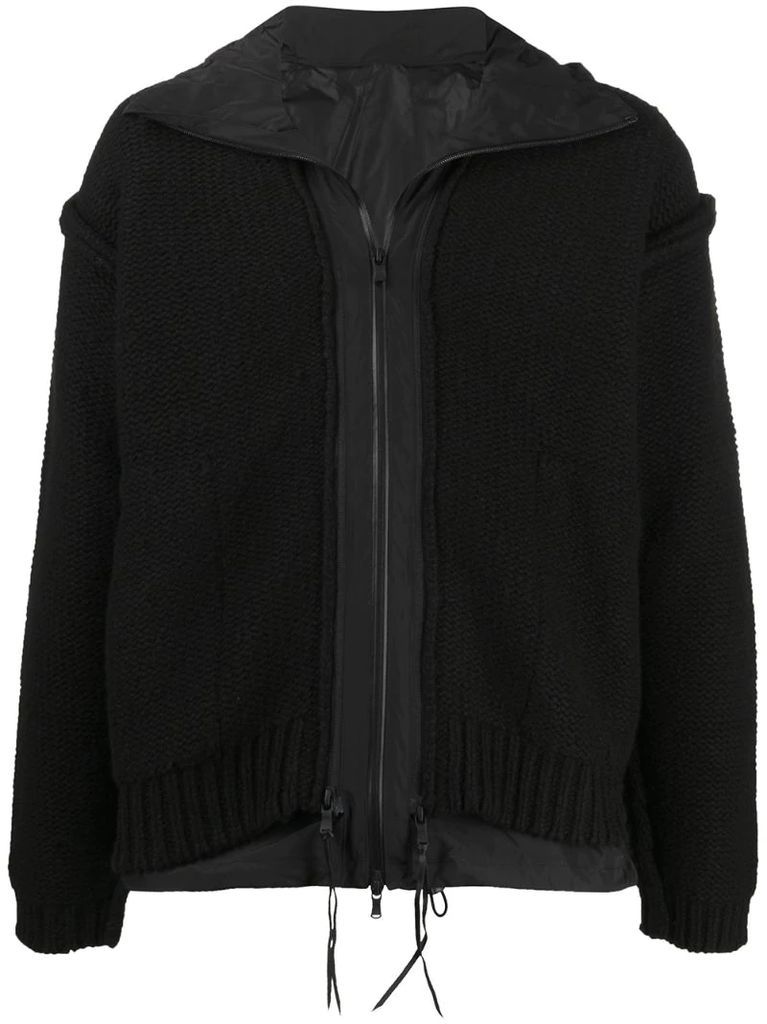knitted layered hooded jacket