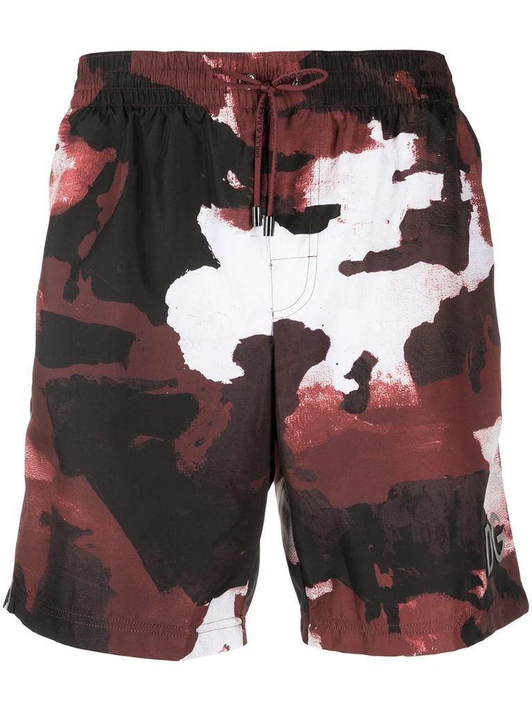 camouflage-print track shorts