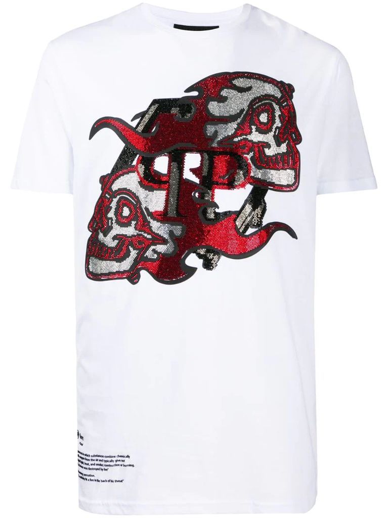 Skull On Fire-print cotton T-shirt