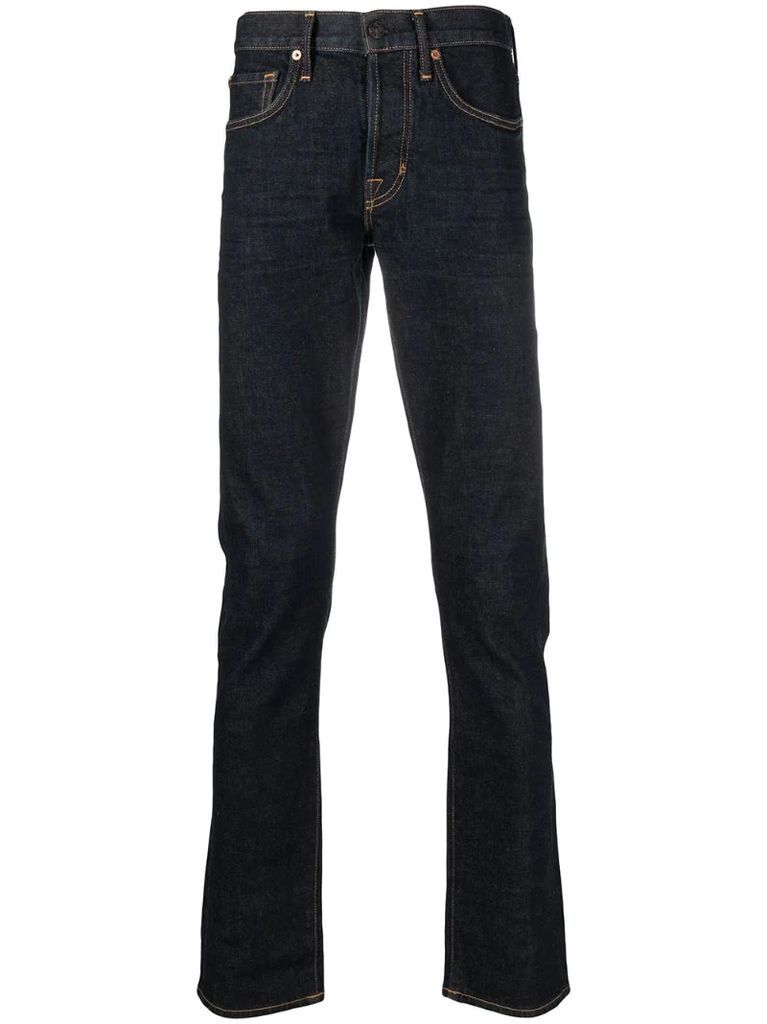 contrast-stitch slim-cut jeans