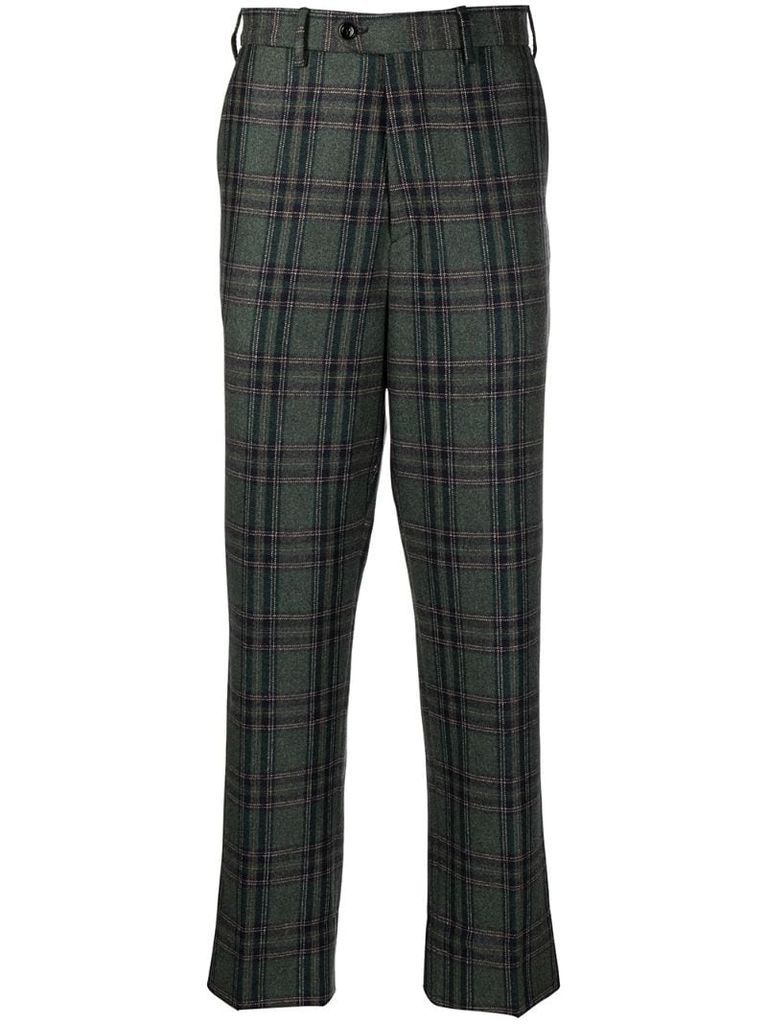 mid-rise check-print wool trousers