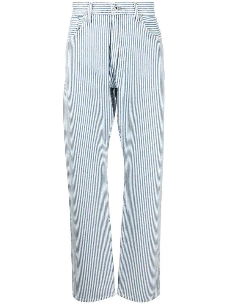 stripe-print mid-rise straight-leg jeans