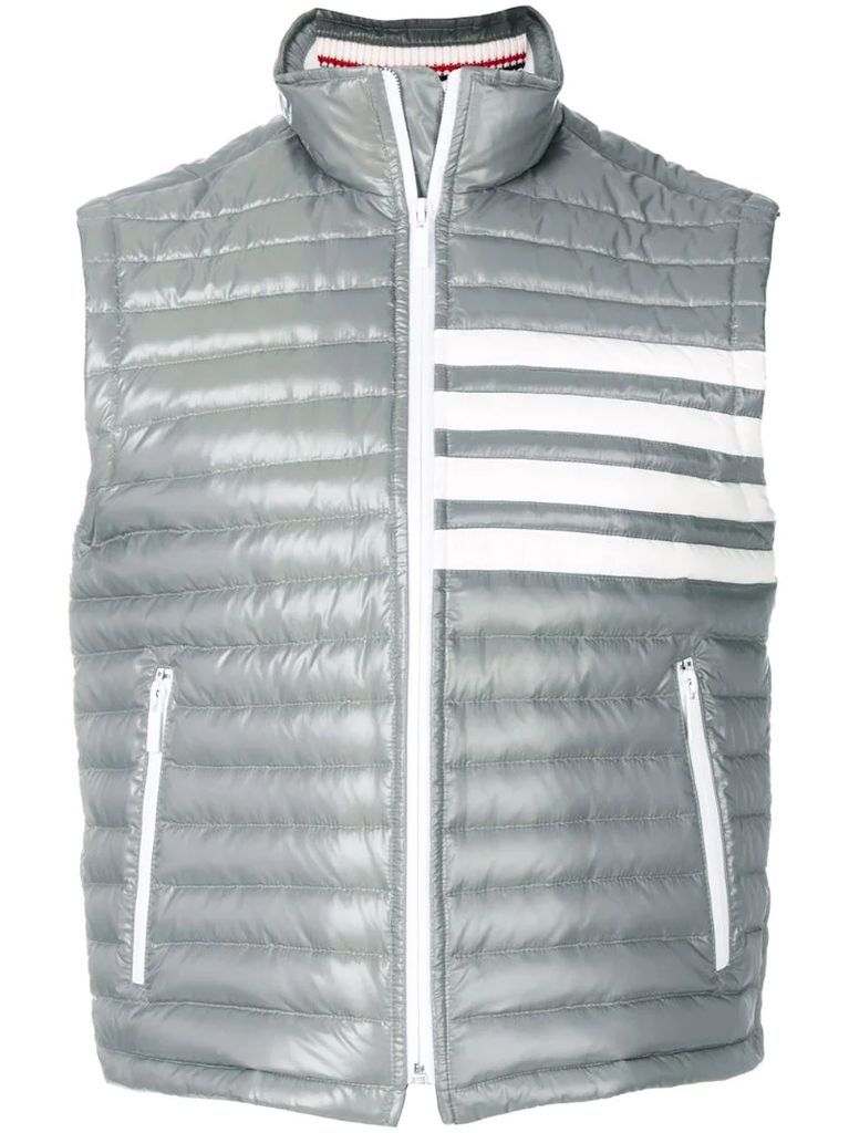 4-Bar Stripe Downfill Quilted Funnel Neck Vest In Satin Finish Tech