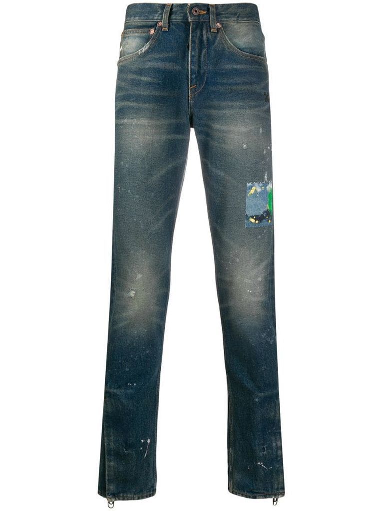 contrasting patch straight-leg jeans