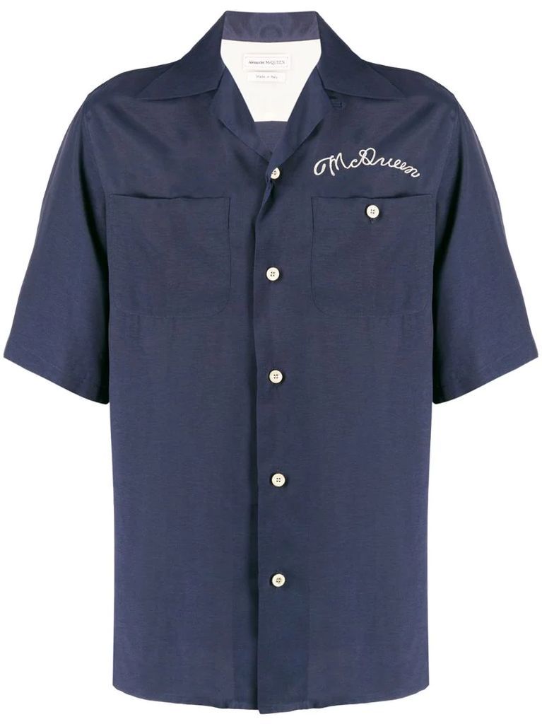 embroidered logo bowling shirt