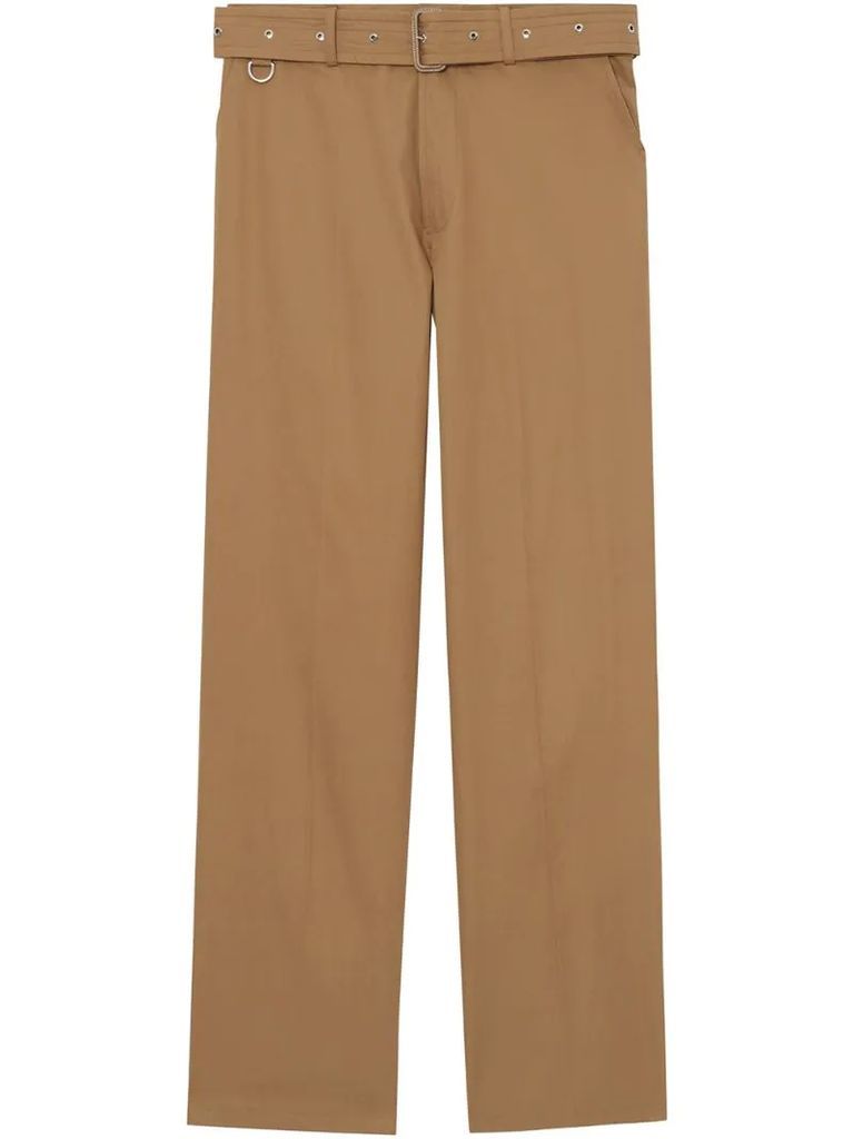 D-ring Detail Belted Cotton Trousers