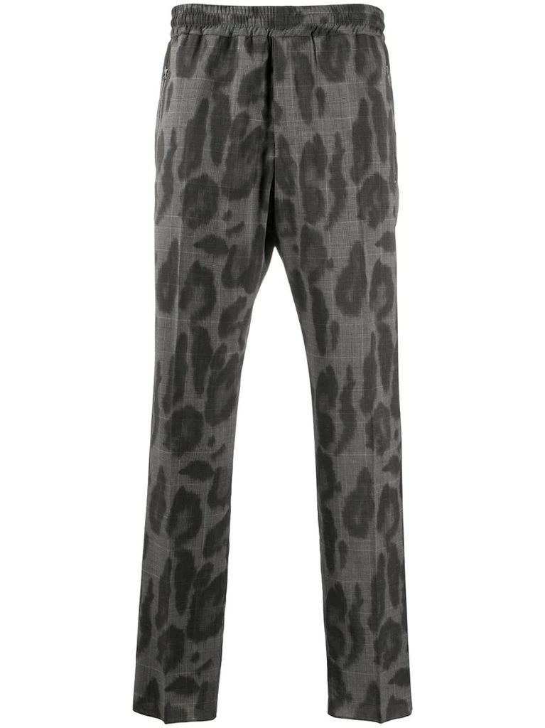 leopard check print trousers