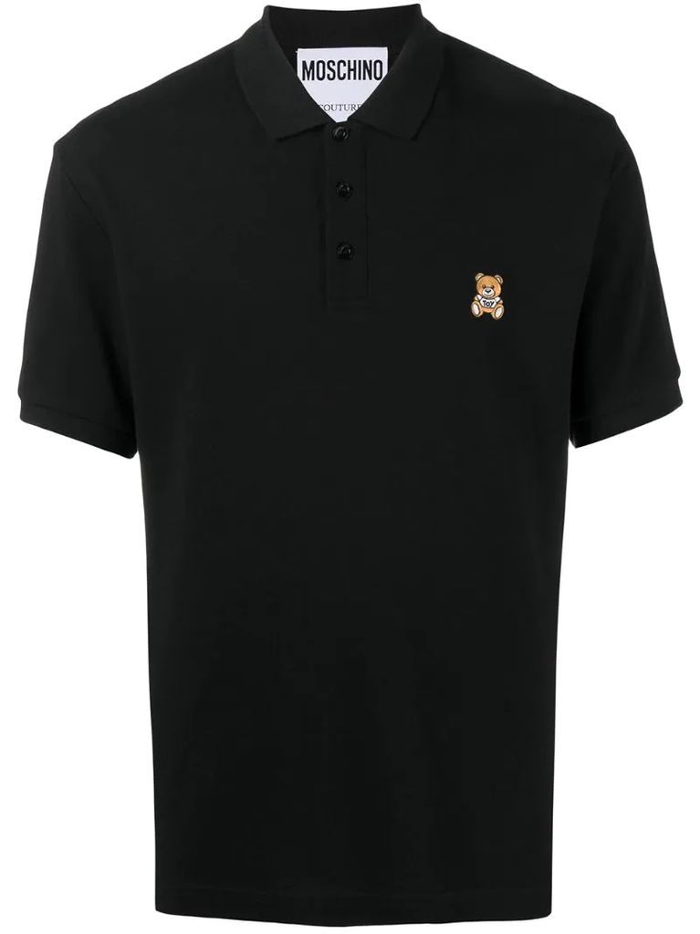 Teddy motif embroidered polo shirt