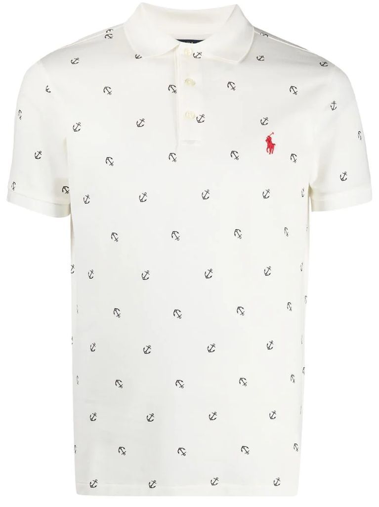 anchor-print short-sleeve polo shirt