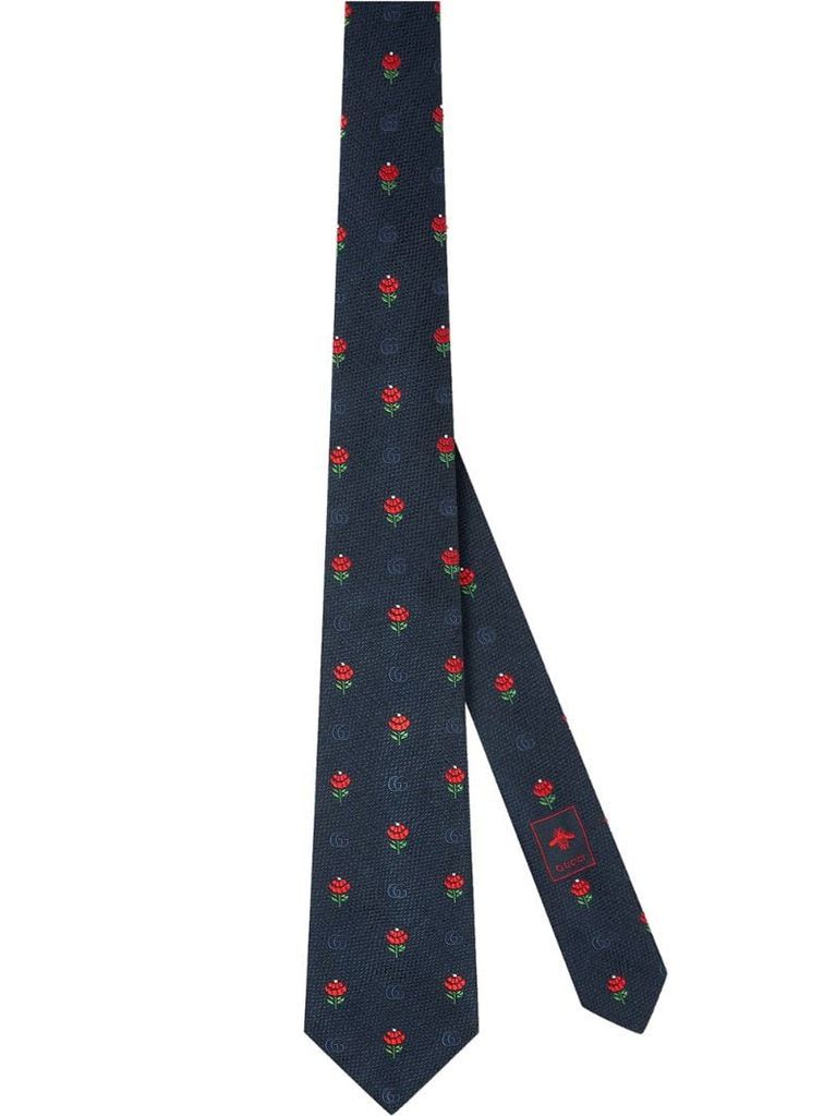 Double G flowers embroidered tie