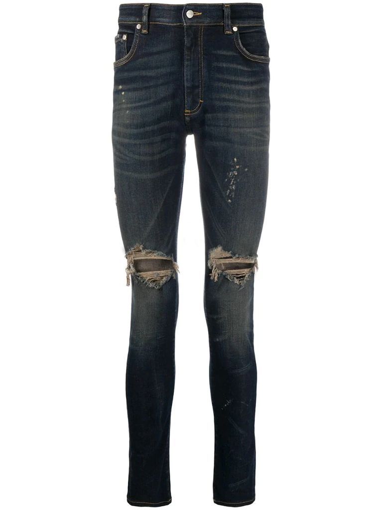 mid-rise distressed slim jeans