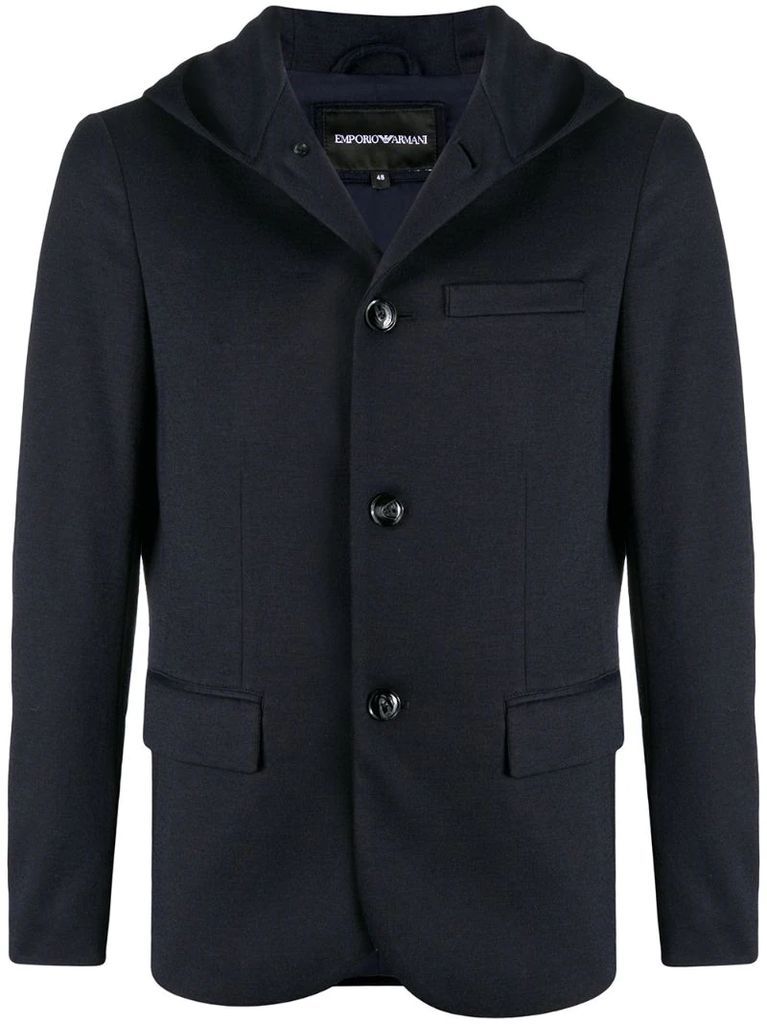 hooded button-down blazer