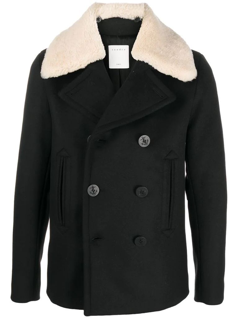 contrast collar double breasted coat