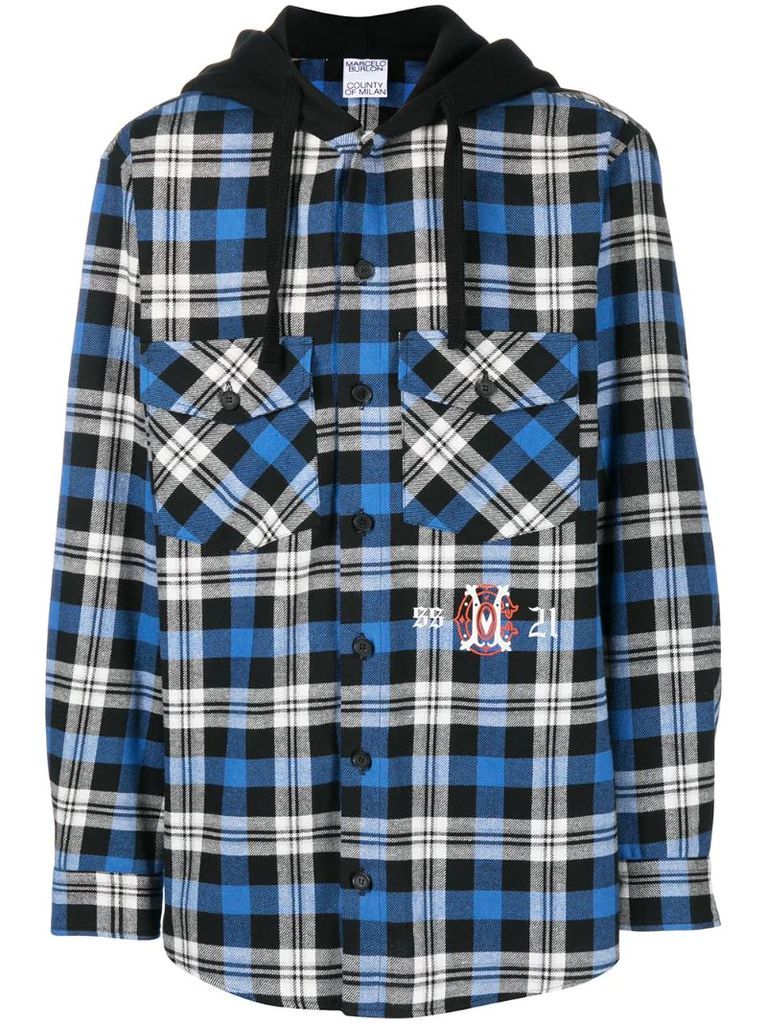 monogram check shirt-style hoodie