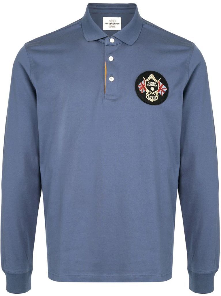 long-sleeved polo top with logo patch