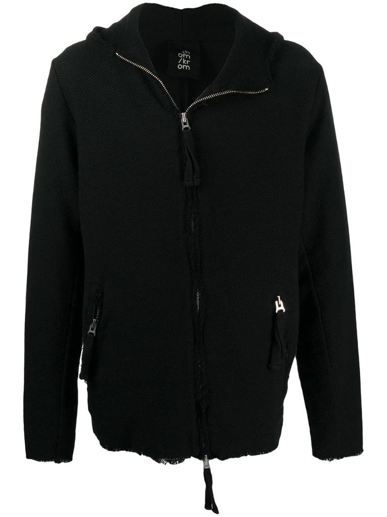 distressed style zipped hoodie