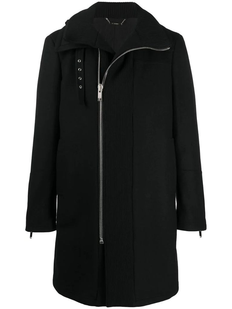 high-neck tailored coat