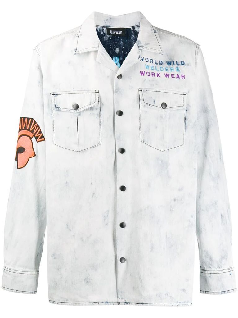 embroidered patch denim shirt