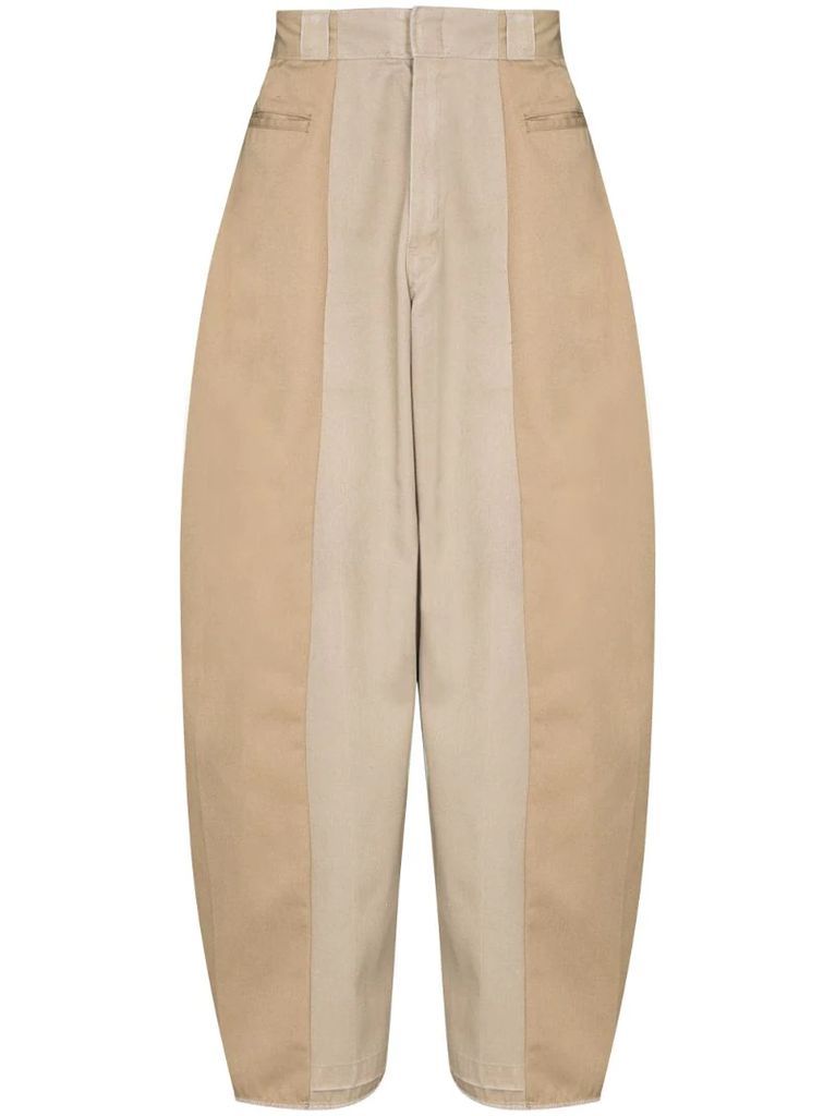 two-tone wide-leg trousers