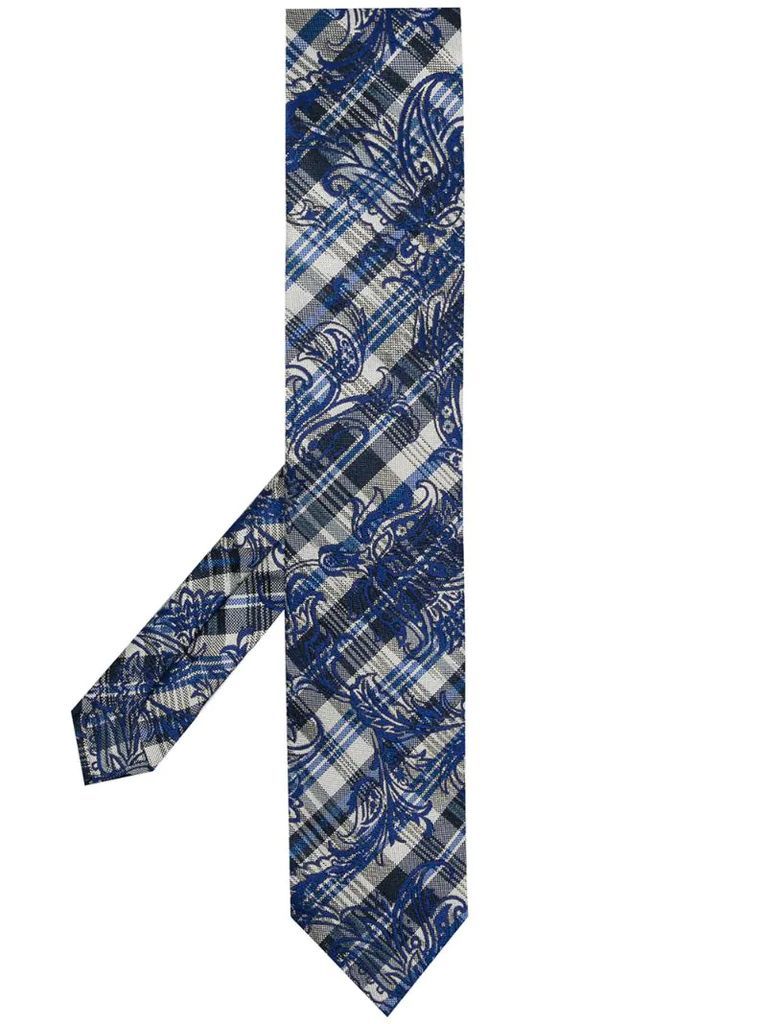 check-print embroidered tie