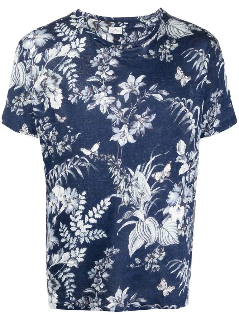 floral print linen T-shirt