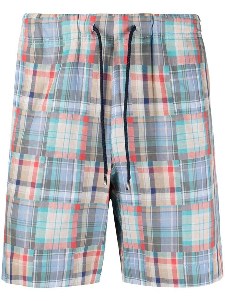 check-patchwork drawstring shorts