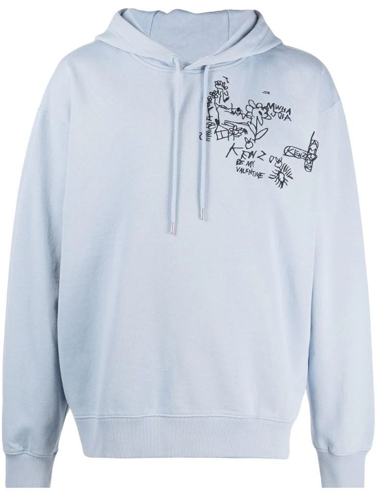 drawing-print drawstring hoodie