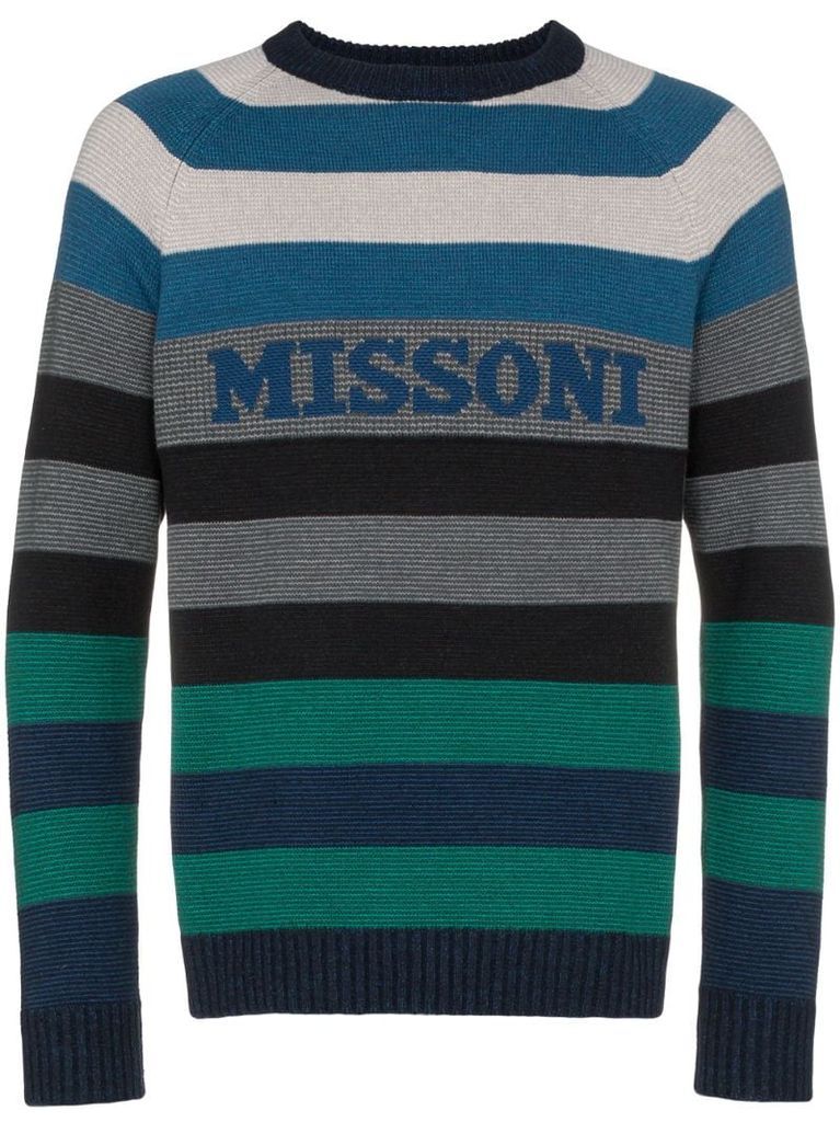 logo intarsia striped sweater