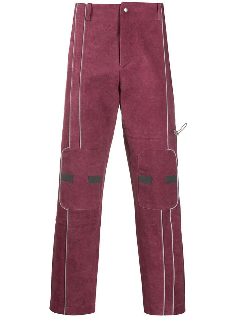 contrast-piping staight-leg trousers